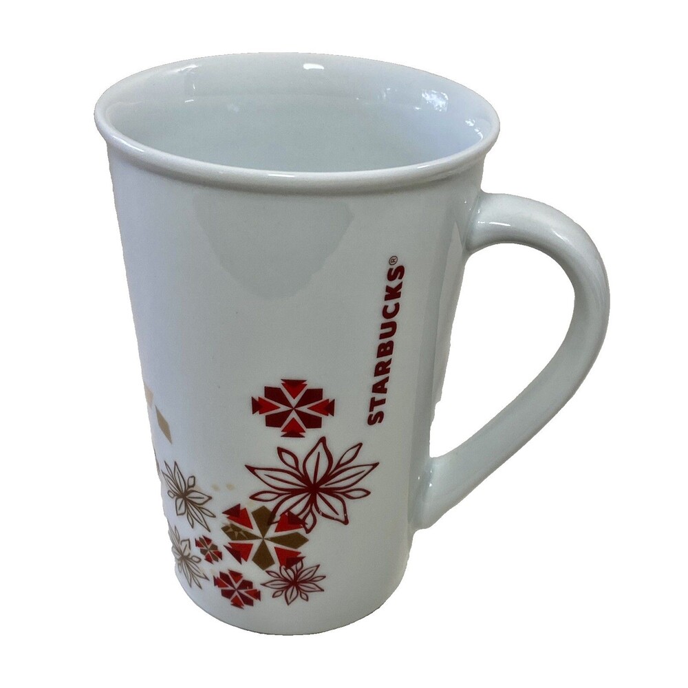 Starbucks 2013 Holiday Season Coffee Tea Mug Cup Poinsettia & Snowflakes 12 oz